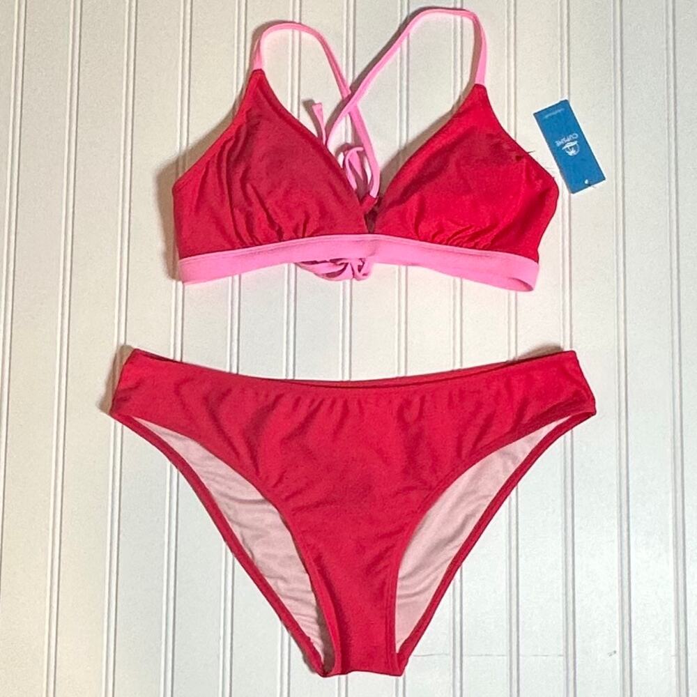 Cupshe Women Hot Pink Strappy Bikini Set Two Piece Swimsuit Size L New